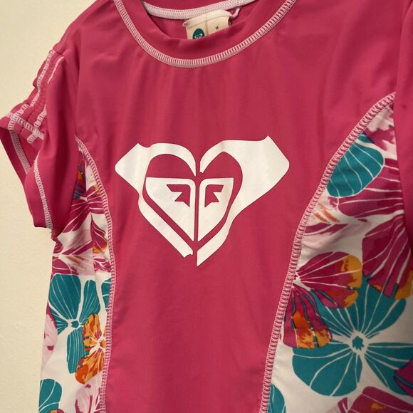 ROXY Girls Tropicool Floral Pink Swim Rashguard Top, Short Sleeve- Size 10 - Picture 4 of 8